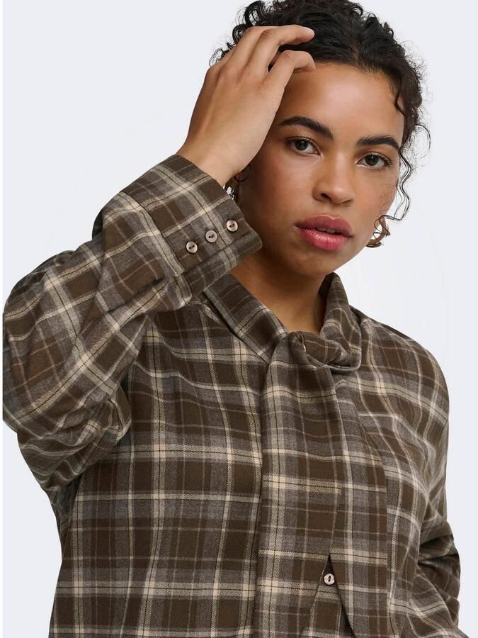 ONLY CARMAKOMA Plus Size geruite blouse bruin - Foto 3