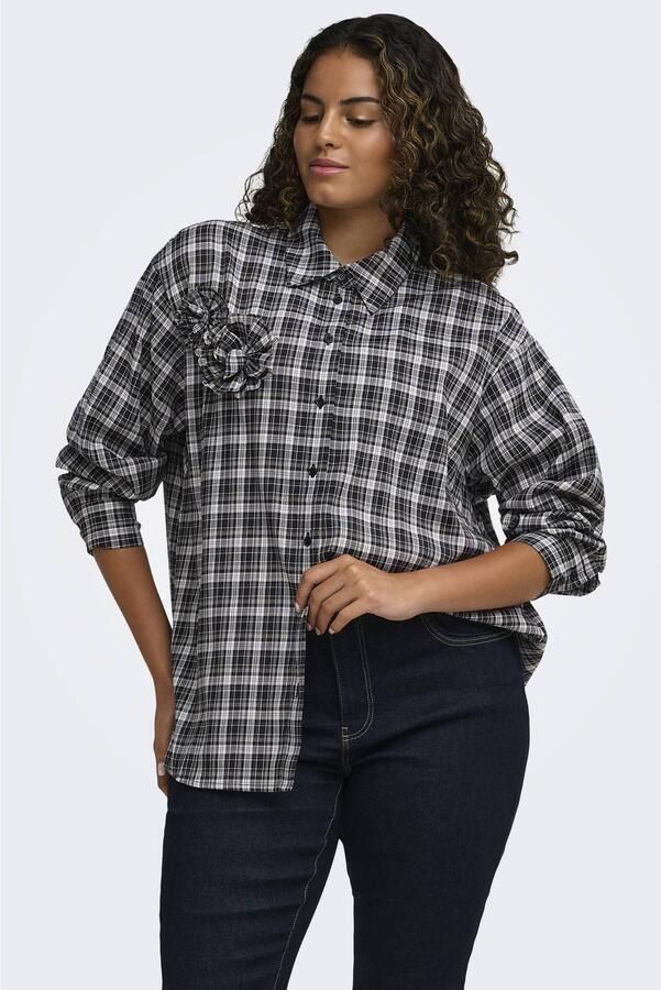 ONLY CARMAKOMA Plus Size geruite top zwart