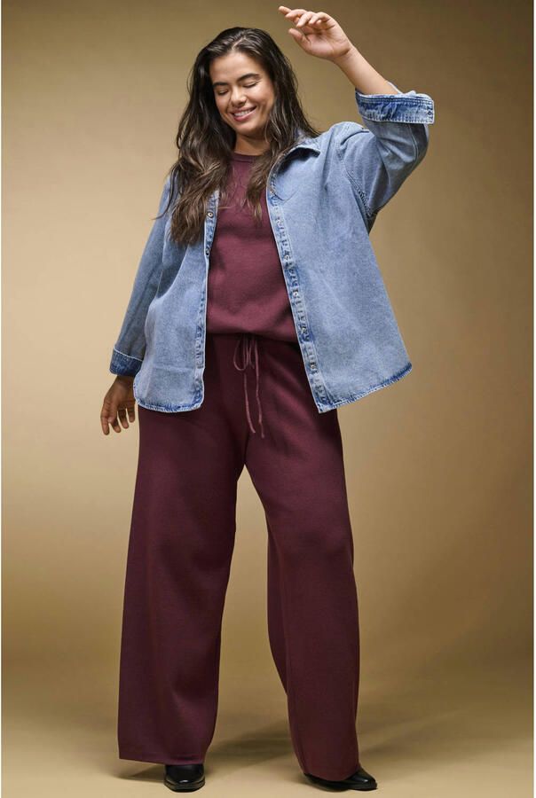 ONLY CARMAKOMA Plus Size high waist straight leg gebreide casual broek donkerrood