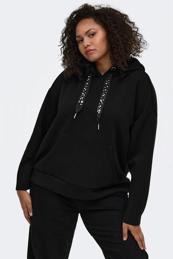 ONLY CARMAKOMA Plus Size hoodie met strass-steentjes zwart