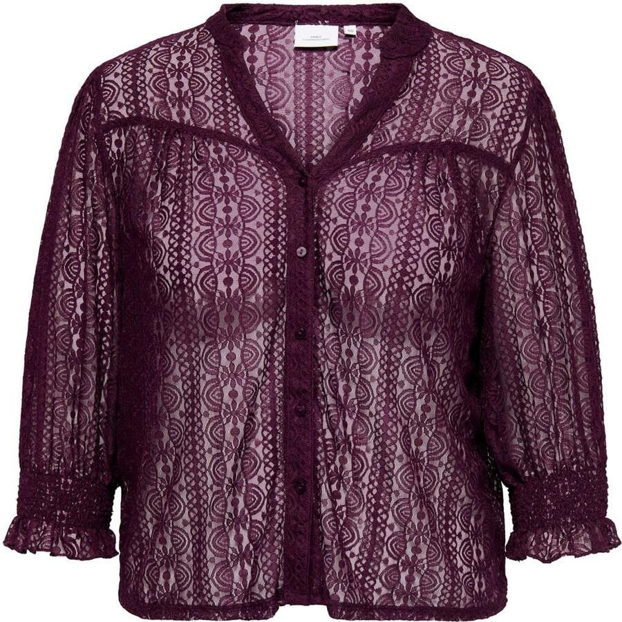 ONLY CARMAKOMA Plus Size kanten blouse donkerrood