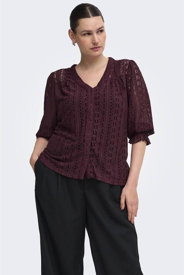 ONLY CARMAKOMA Plus Size kanten blouse donkerrood