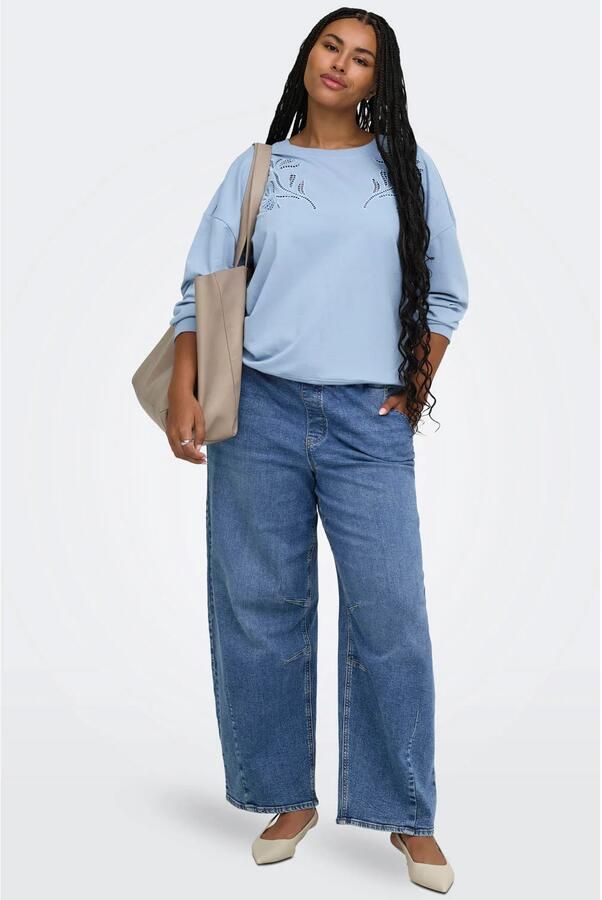 ONLY CARMAKOMA Plus Size katoenen gebloemde sweater met borduursels lichtblauw - Foto 2