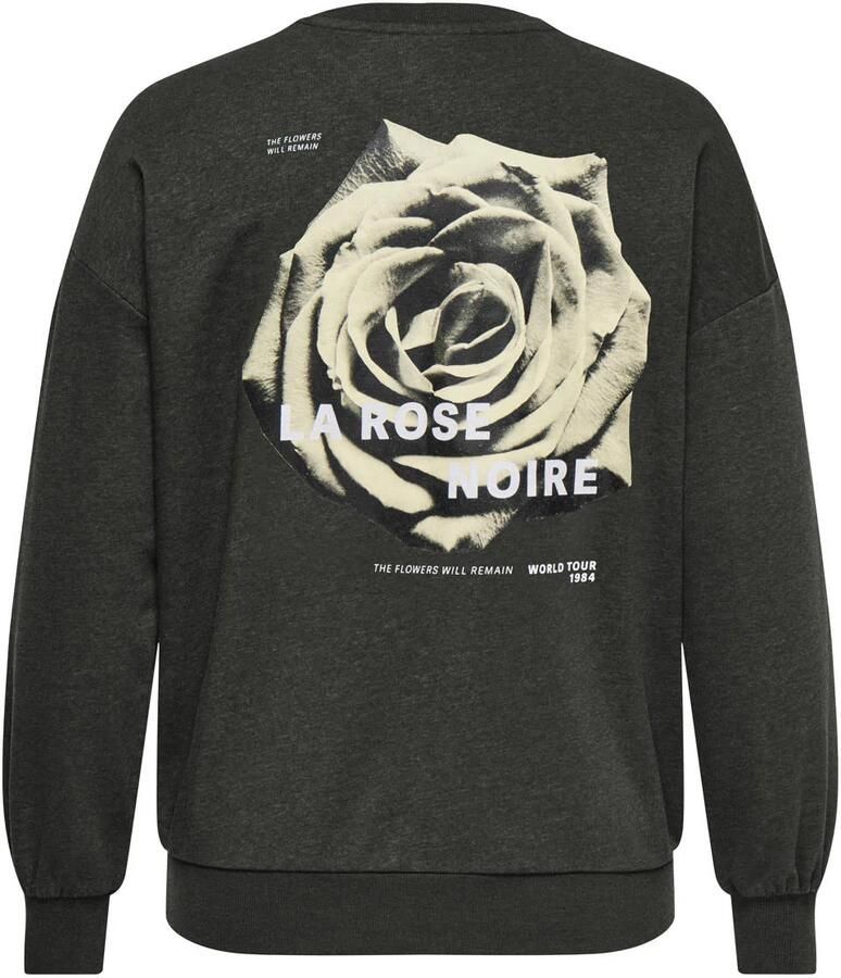 ONLY CARMAKOMA Plus Size katoenen rechtvallende sweater met print grijs