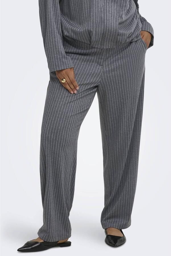 ONLY CARMAKOMA Plus Size loose fit casual broek met krijtstreep grijs