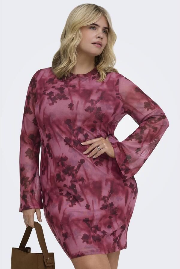 ONLY CARMAKOMA Plus Size mesh gebloemde mini jurk roze