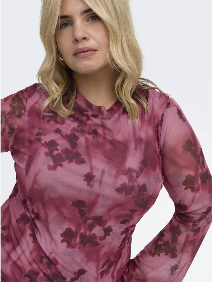 ONLY CARMAKOMA Plus Size mesh gebloemde mini jurk roze - Foto 2