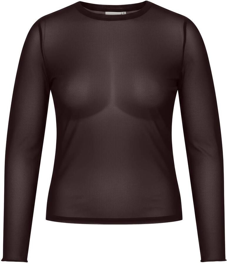 ONLY CARMAKOMA Plus Size mesh T-shirt donkerbruin