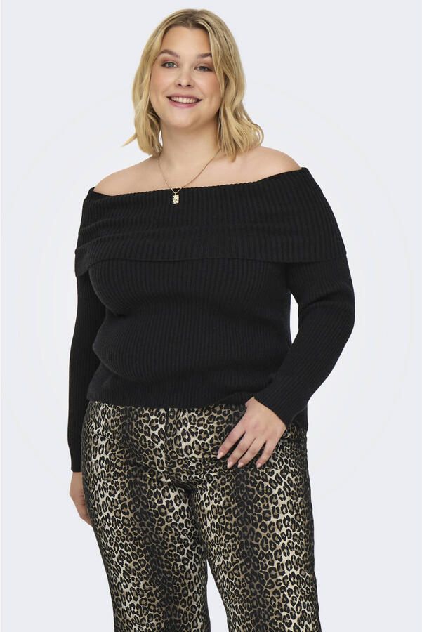 ONLY CARMAKOMA Plus Size off shoulder rechtvallende gebreide trui zwart
