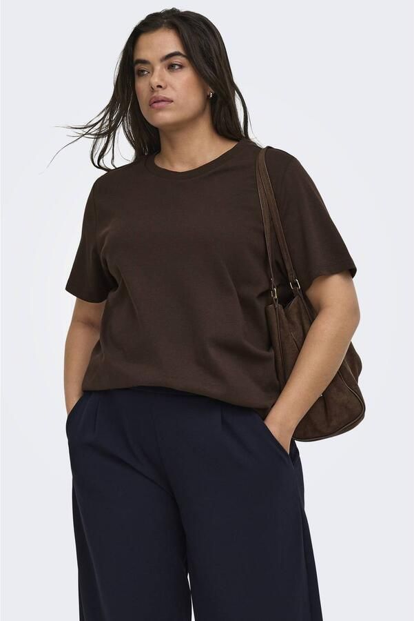 ONLY CARMAKOMA Plus Size rechtvallend T-shirt donkerbruin