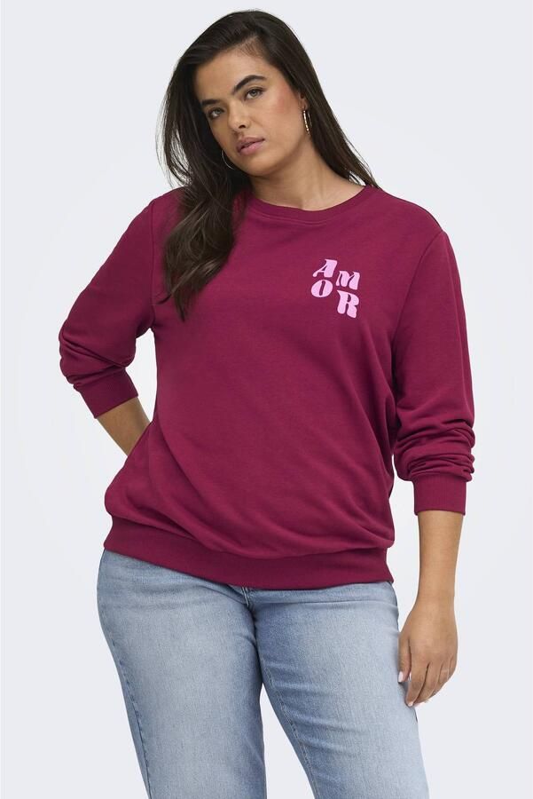 ONLY CARMAKOMA Plus Size rechtvallende sweater met print donkerrood
