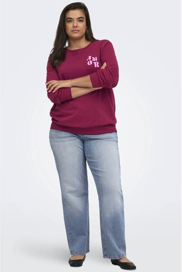 ONLY CARMAKOMA Plus Size rechtvallende sweater met print donkerrood - Foto 3
