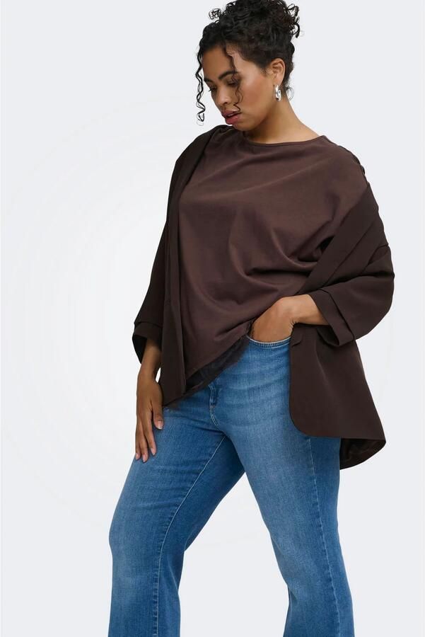 ONLY CARMAKOMA Plus Size regular blazer met plooien donkerbruin - Foto 3
