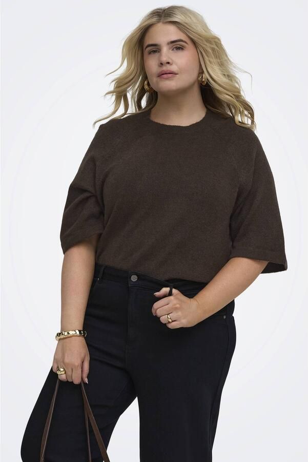 ONLY CARMAKOMA Plus Size regular fit gebreide trui donkerbruin