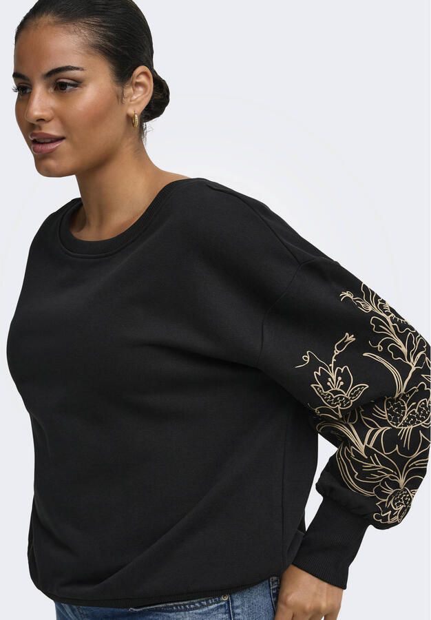 ONLY CARMAKOMA Plus Size regular fit trui met borduursels zwart