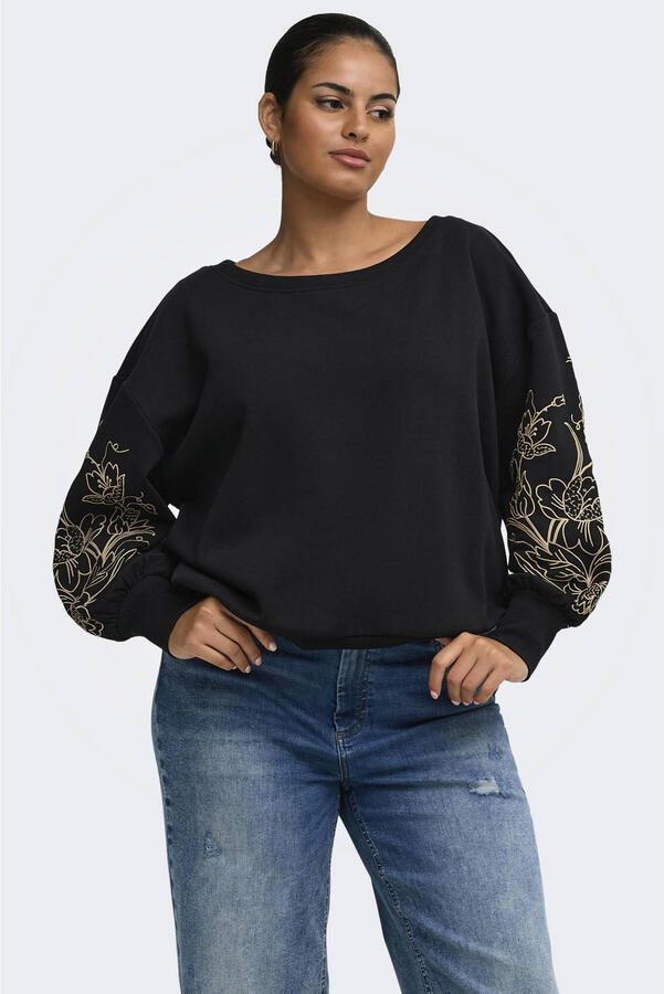 ONLY CARMAKOMA Plus Size regular fit trui met borduursels zwart - Foto 3