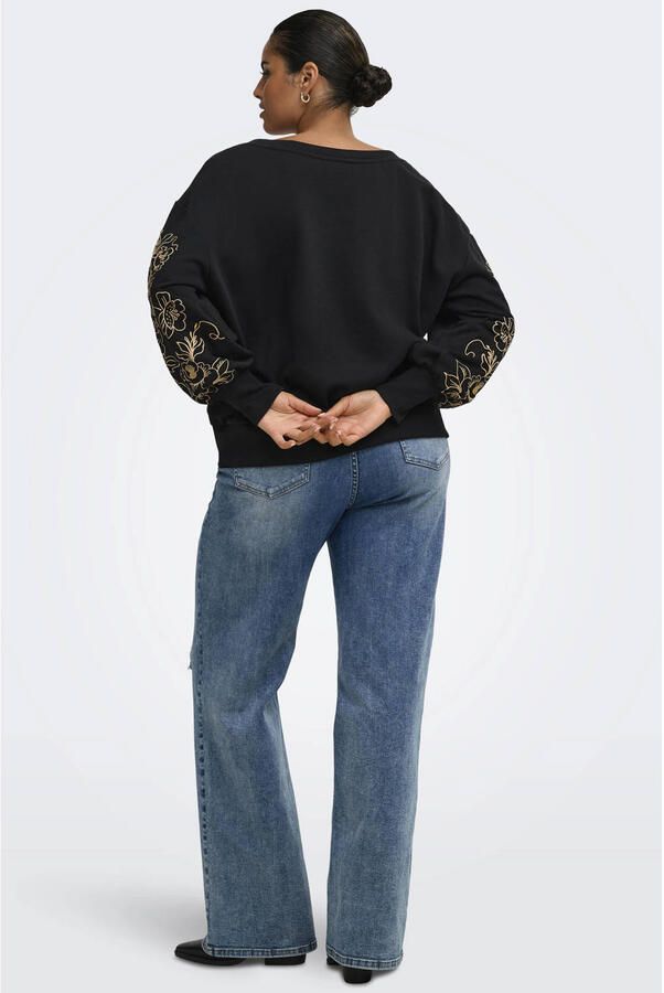 ONLY CARMAKOMA Plus Size regular fit trui met borduursels zwart - Foto 2