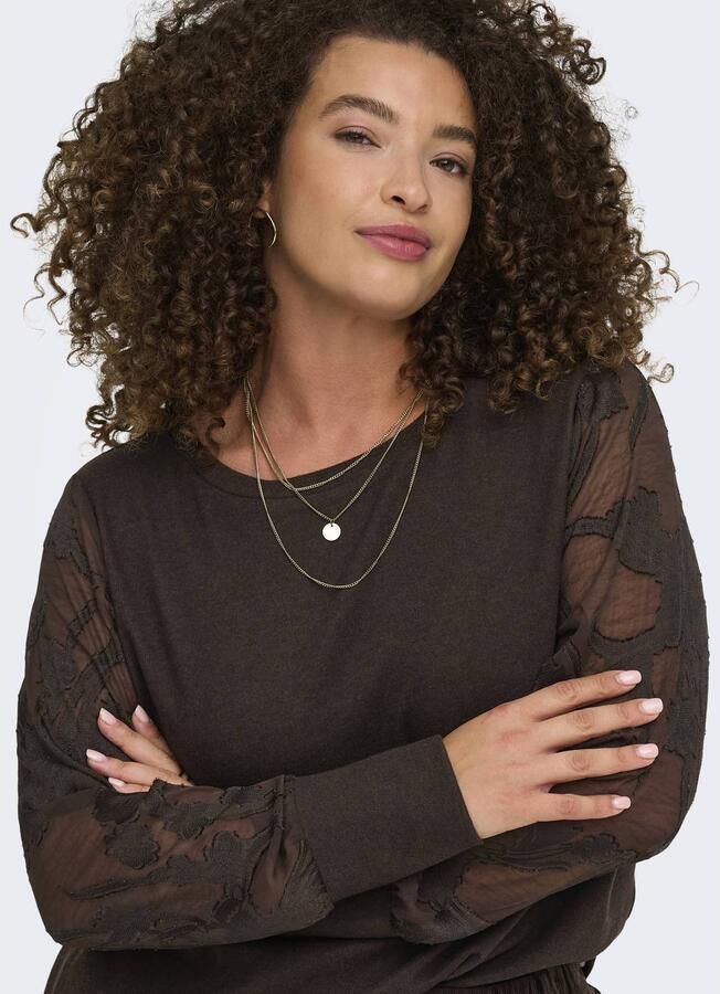 ONLY CARMAKOMA Plus Size semi-transparante jacquard top donkerbruin