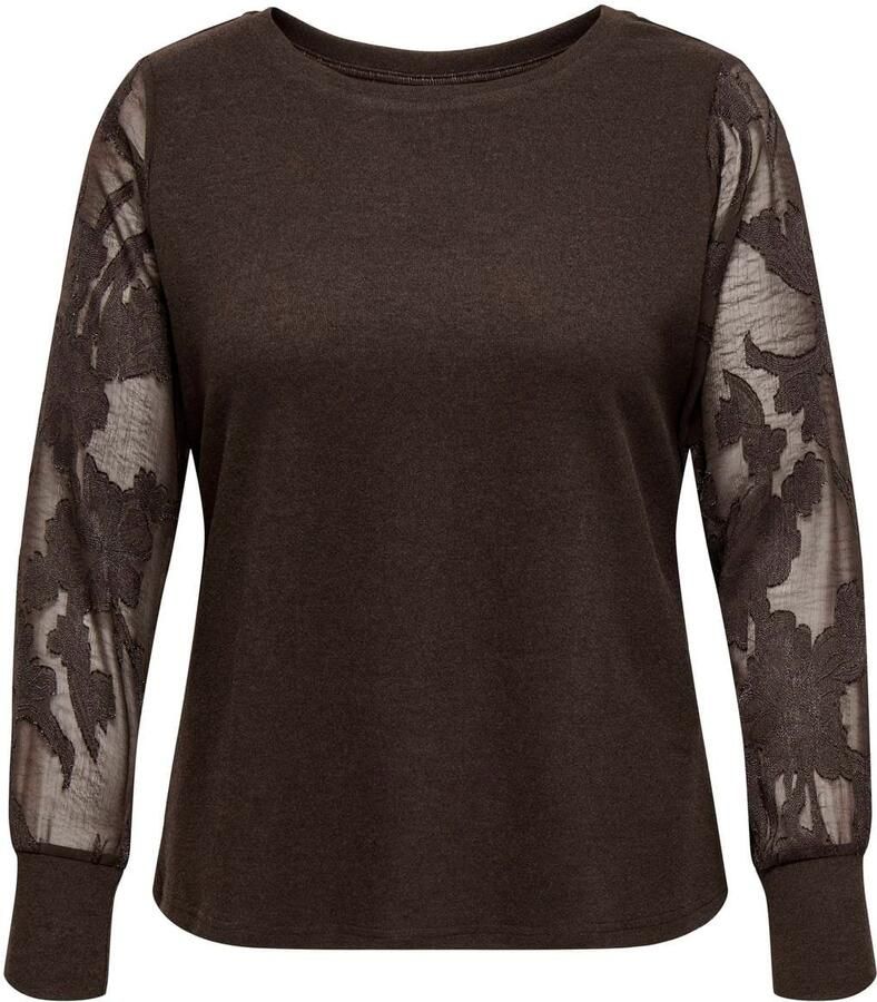 ONLY CARMAKOMA Plus Size semi-transparante jacquard top donkerbruin - Foto 2