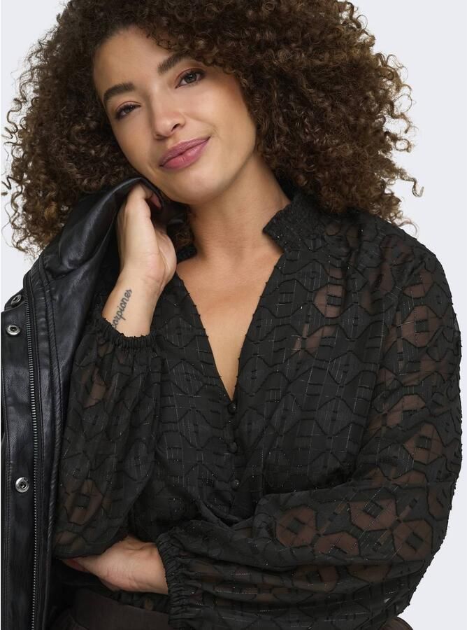 ONLY CARMAKOMA Plus Size semi-transparante top met glitters zwart