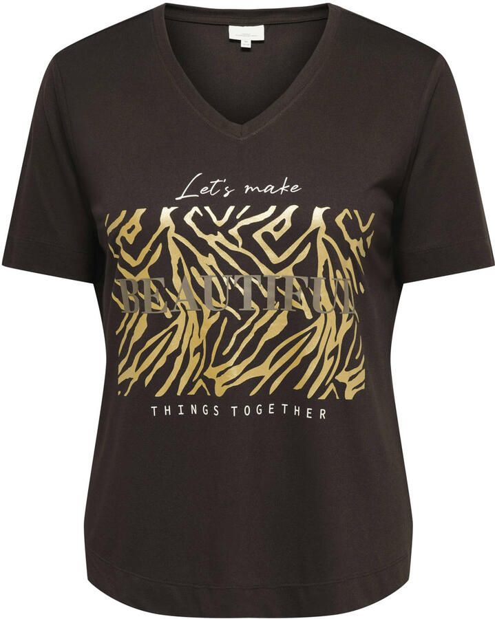 ONLY CARMAKOMA Plus Size T-shirt met print donkerbruin
