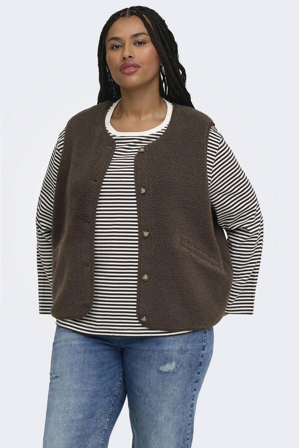ONLY CARMAKOMA Plus Size teddy gilet donkerbruin