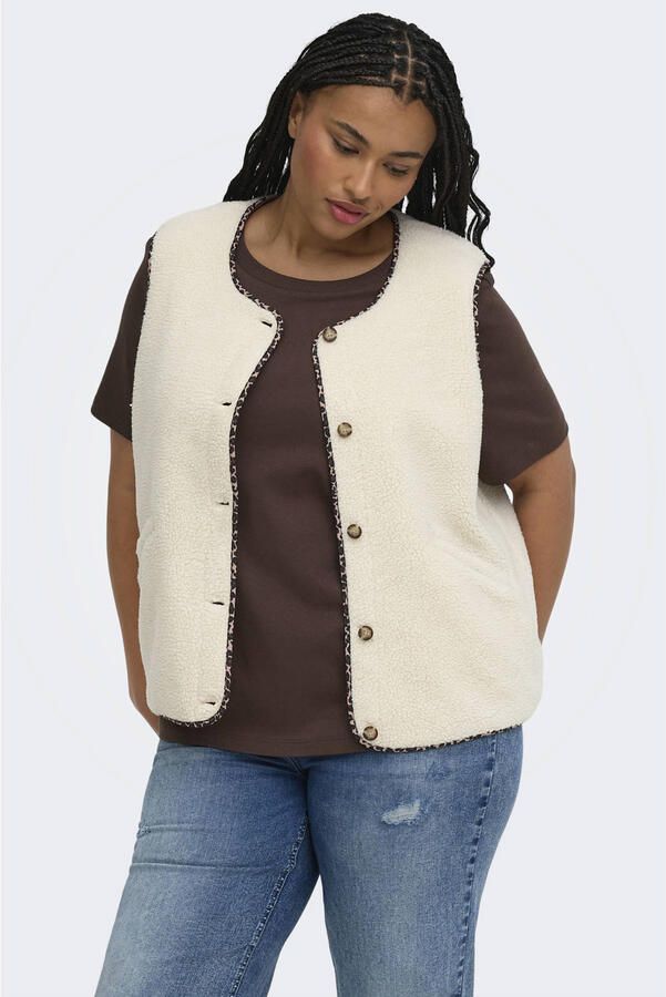 ONLY CARMAKOMA Plus Size teddy gilet met dierenprint ecru