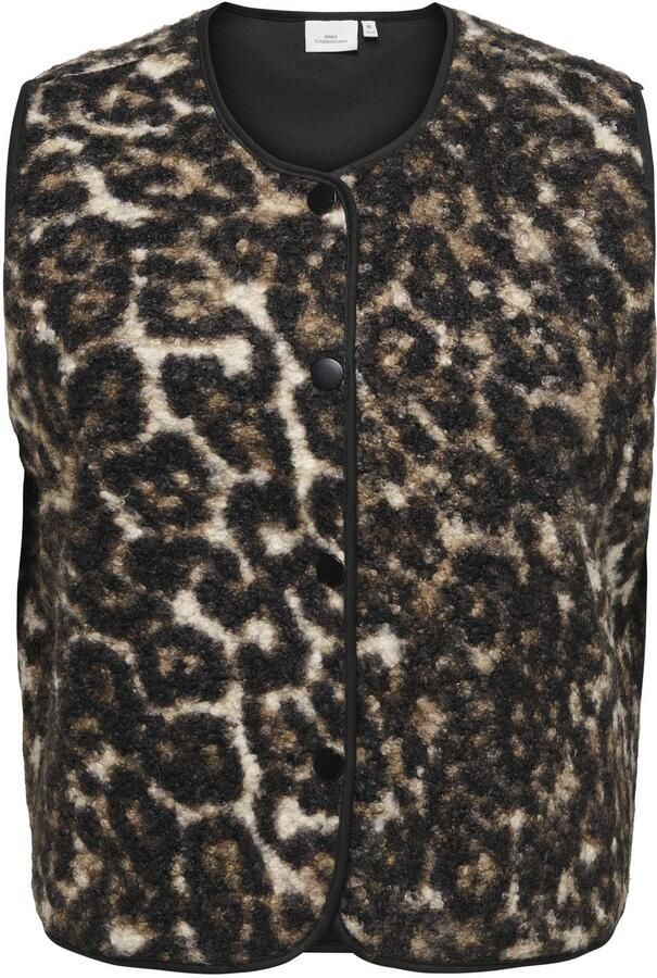 ONLY CARMAKOMA Plus Size teddy gilet met panterprint bruin