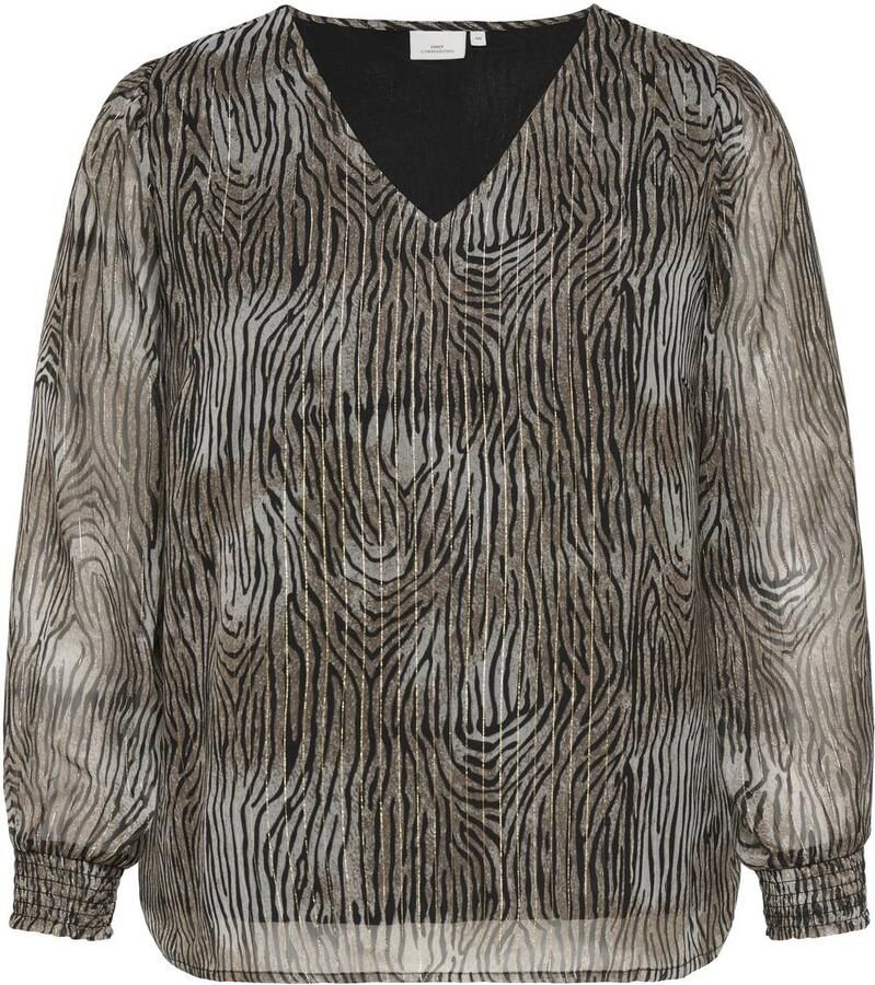 ONLY CARMAKOMA Plus Size top met glitters en zebraprint bruin