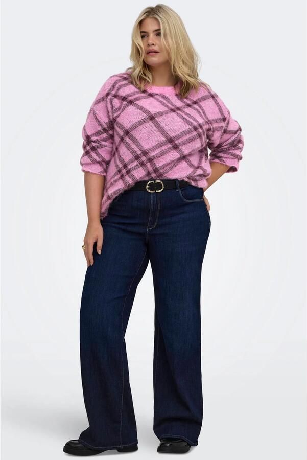 ONLY CARMAKOMA Plus Size wollen geruite trui roze donkerrood - Foto 2