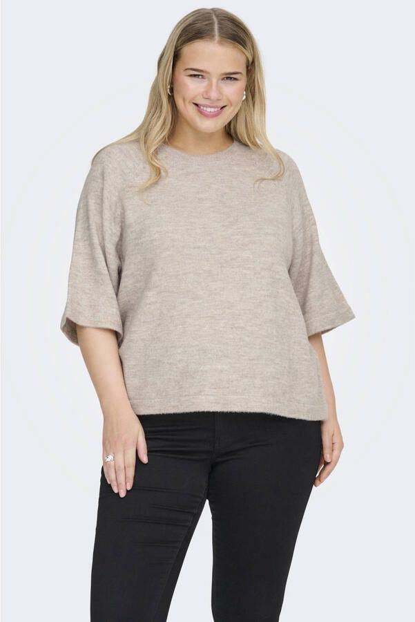 ONLY CARMAKOMA pullover grijsbruin gebreid
