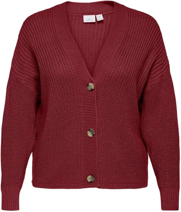 ONLY CARMAKOMA rechtvallend gebreide vest Plus Size donkerrood