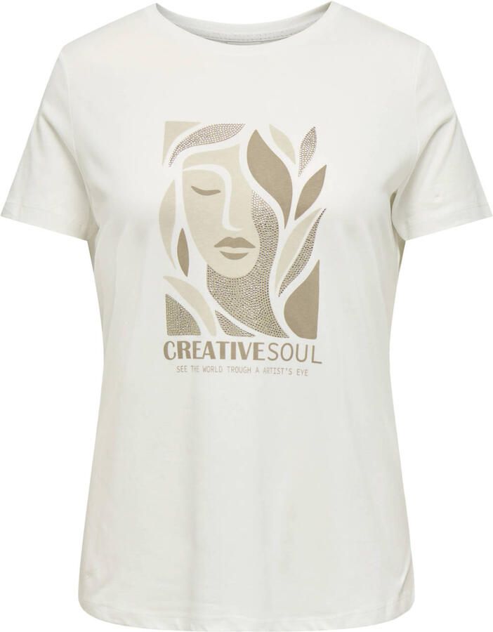 ONLY CARMAKOMA rechtvallend T-shirt met print Plus Size ecru - Foto 2