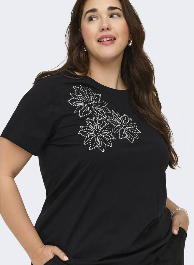 ONLY CARMAKOMA rechtvallend T-shirt Plus Size met borduursels en print zwart - Foto 2