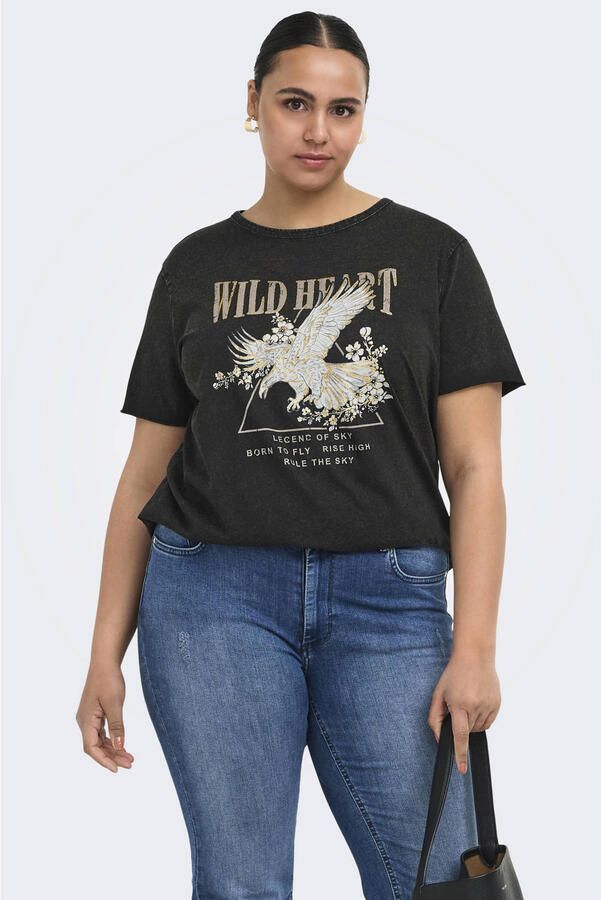 ONLY CARMAKOMA rechtvallend T-shirt Plus Size met print antraciet