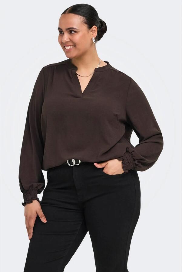 ONLY CARMAKOMA rechtvallende top met smockwerk Plus Size bruin