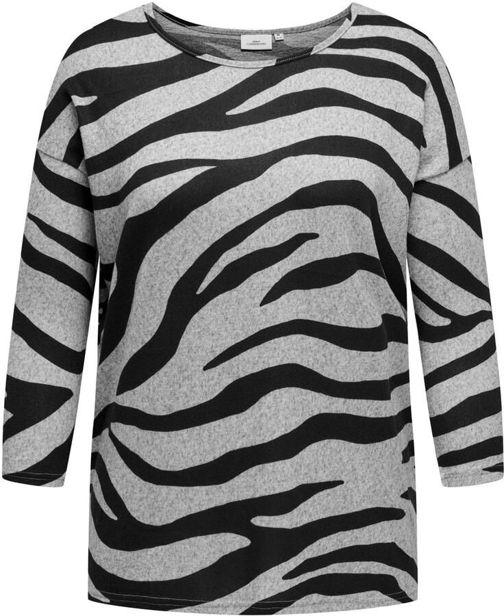 ONLY CARMAKOMA rechtvallende top Plus Size met zebraprint grijs