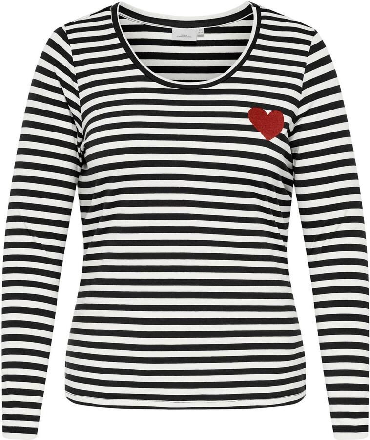 ONLY CARMAKOMA regular fit gestreepte blouse met borduursels Plus Size zwart