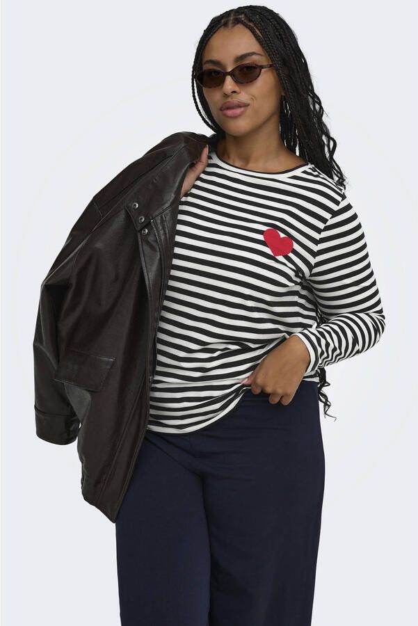 ONLY CARMAKOMA regular fit gestreepte blouse met borduursels Plus Size zwart