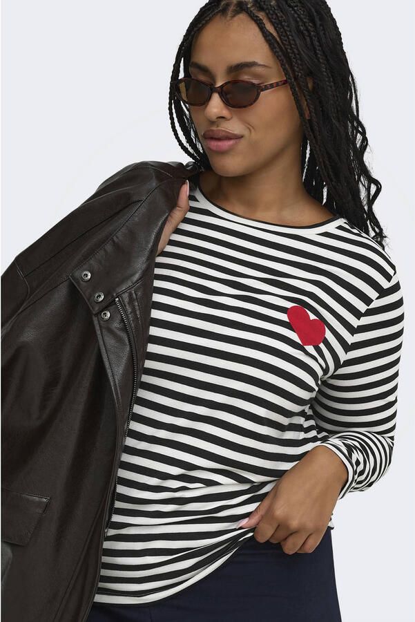 ONLY CARMAKOMA regular fit gestreepte blouse met borduursels Plus Size zwart - Foto 3