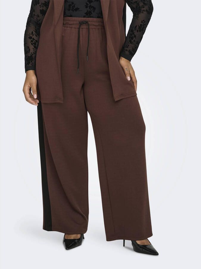 ONLY CARMAKOMA regular high waist casual broek donkerbruin