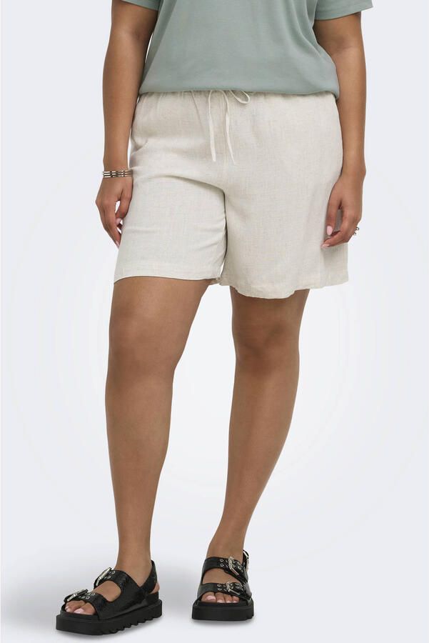ONLY CARMAKOMA regular high waist casual short met linnen beige