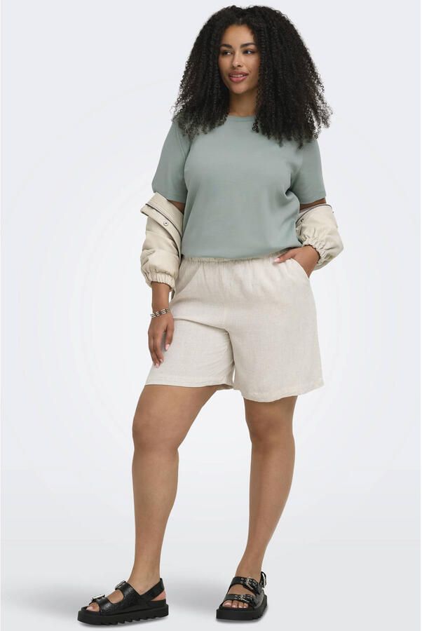 ONLY CARMAKOMA regular high waist casual short met linnen beige - Foto 3