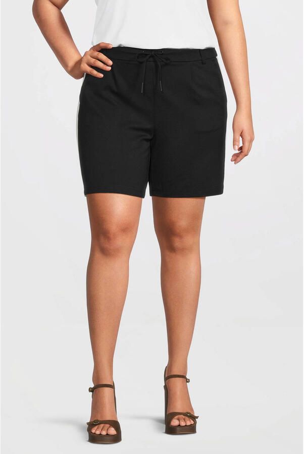 ONLY CARMAKOMA regular high waist gestreepte cargo short zwart