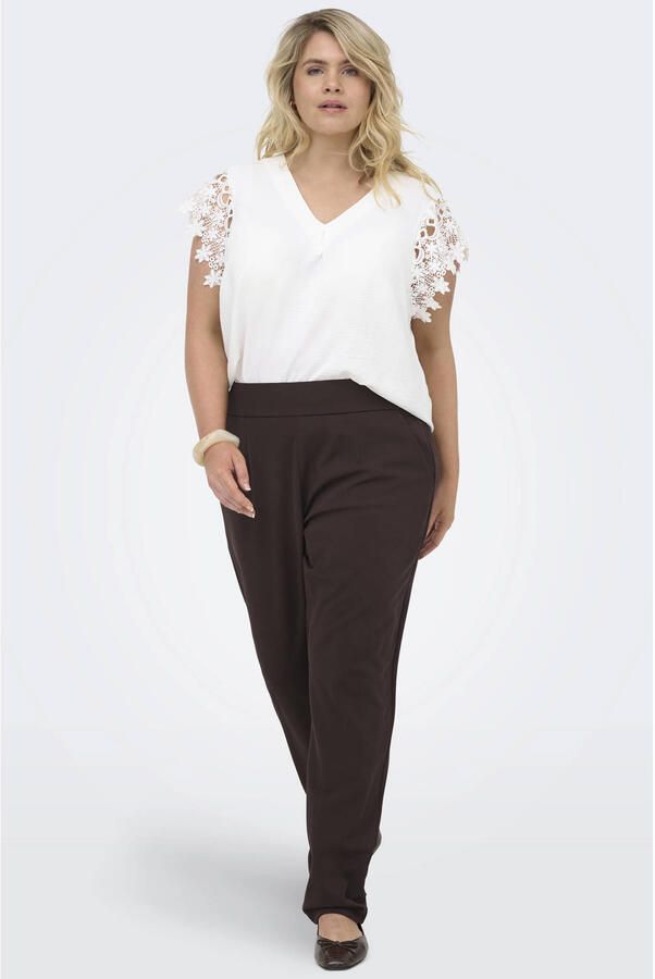 ONLY CARMAKOMA regular waist casual broek donkerbruin
