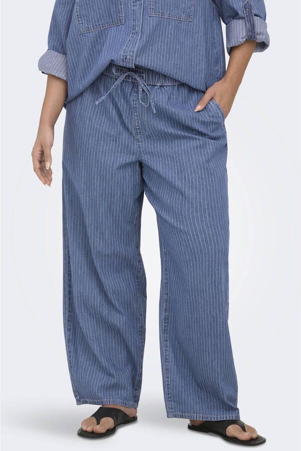 ONLY CARMAKOMA regular waist casual broek met krijtstreep blauw