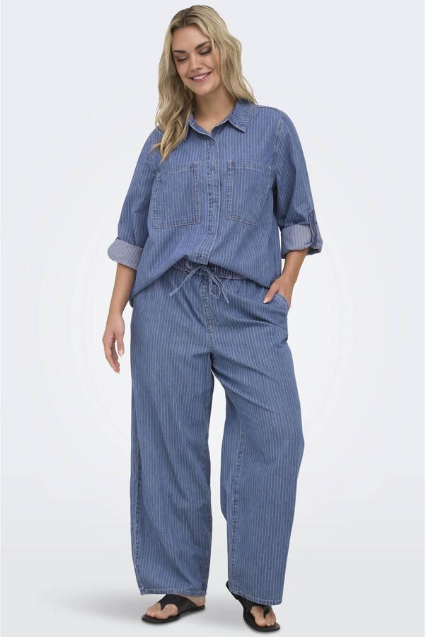 ONLY CARMAKOMA regular waist casual broek met krijtstreep blauw - Foto 2