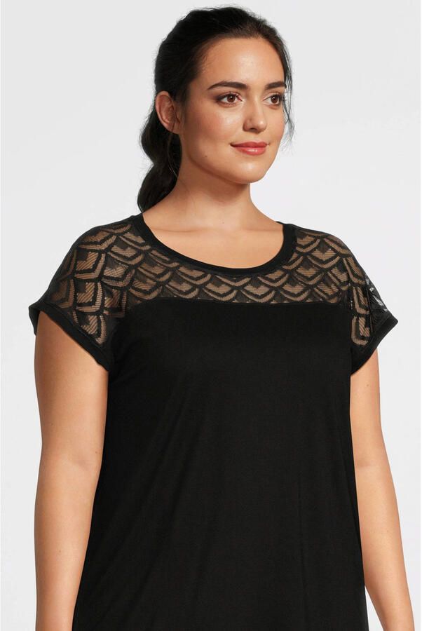 ONLY CARMAKOMA semi-transparante top CARFLAKE met kant zwart - Foto 2