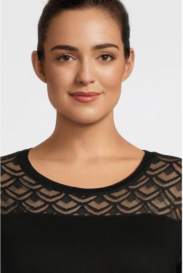 ONLY CARMAKOMA semi-transparante top CARFLAKE met kant zwart