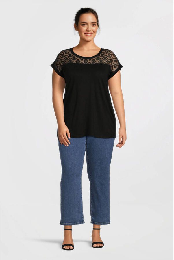 ONLY CARMAKOMA semi-transparante top CARFLAKE met kant zwart - Foto 3